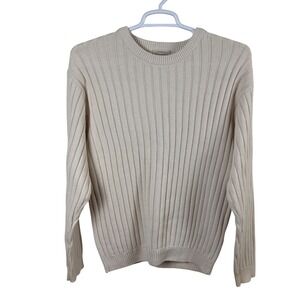 Vtg 90s St. John's Bay Sweater Men's L Cream Ribbed Knit Cotton Coastal‎ Grandpa